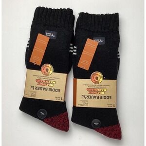 Eddie Bauer 2-Pair Black Heat Thermal Long‎ Heavyweight Crew Socks Size 7-12